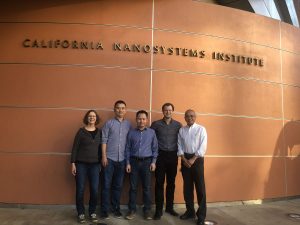 The research team: Juli Feigon, Yaqiang Wang, Jiansen Jiang, Lukas Susac and Z. Hong Zhou (left to right) in front of the California NanoSystems Institute at UCLA