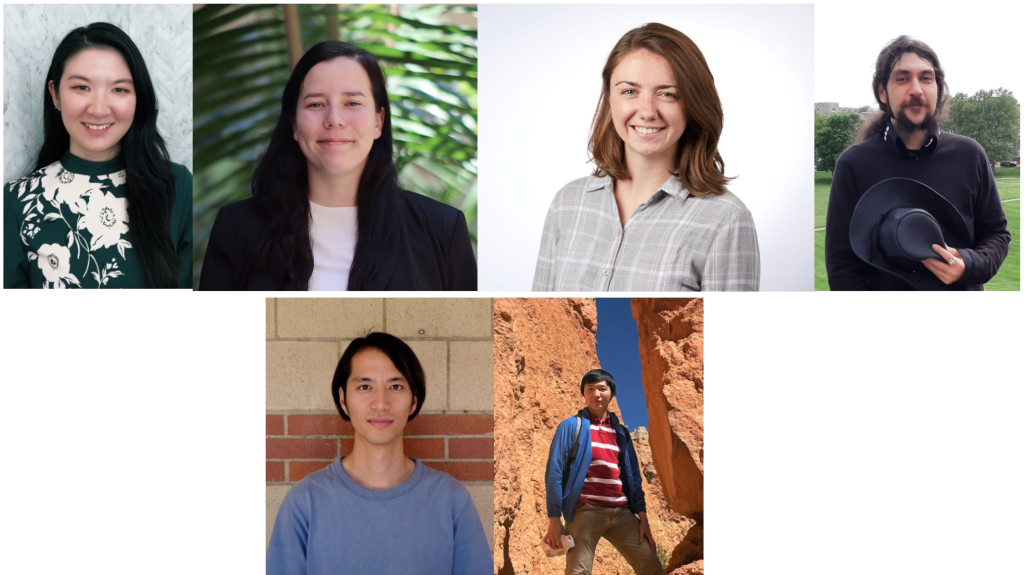 From left to right: Eulanca Liu, Radiation Oncology; Barbara Lopez-Doriga, Mechanical and Aerospace Engineering; Claire Schollaert, Environmental Health Sciences; Hesam Soleimani, Civil Engineering; Tsukasa Yoshinaga,  Head and Neck Surgery; and Mo Zhou, Mathematics. 